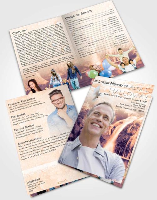Bifold Order Of Service Obituary Template Brochure Lavender Sunset Waterfall Paradise
