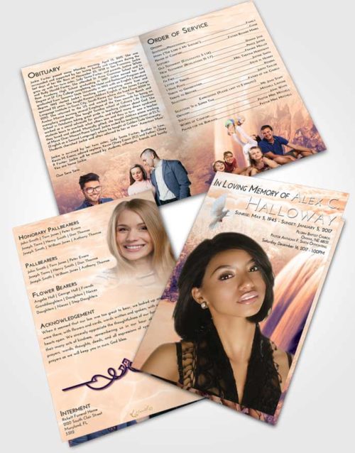 Bifold Order Of Service Obituary Template Brochure Lavender Sunset Waterfall Serenity