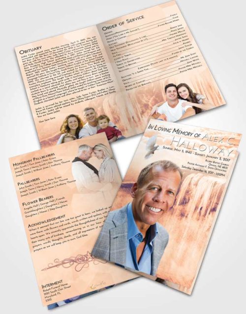 Bifold Order Of Service Obituary Template Brochure Lavender Sunset Waterfall Tranquility
