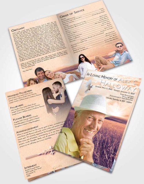 Bifold Order Of Service Obituary Template Brochure Lavender Sunset Wheat Fields
