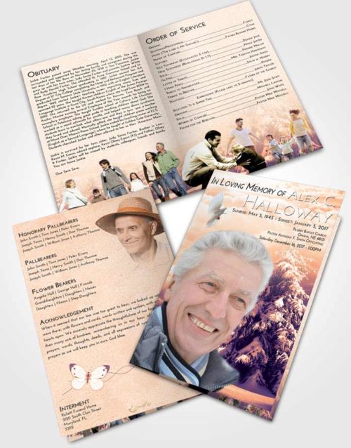 Bifold Order Of Service Obituary Template Brochure Lavender Sunset Winter Wonderland