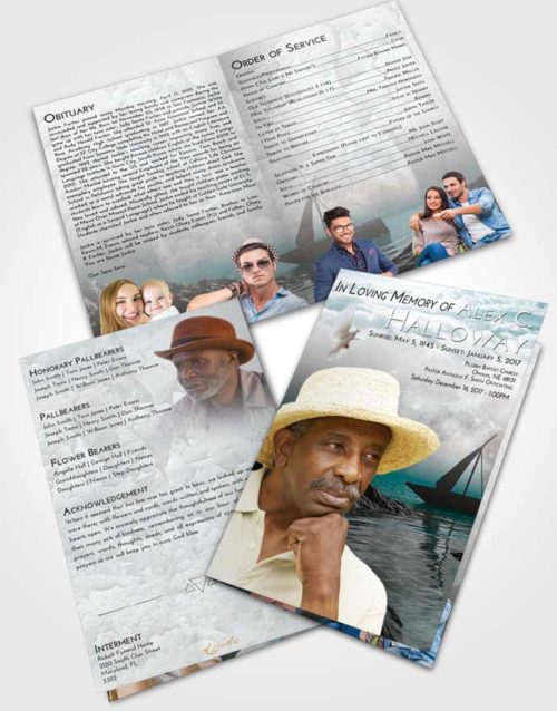 Bifold Order Of Service Obituary Template Brochure Loving Embrace Calm Waters