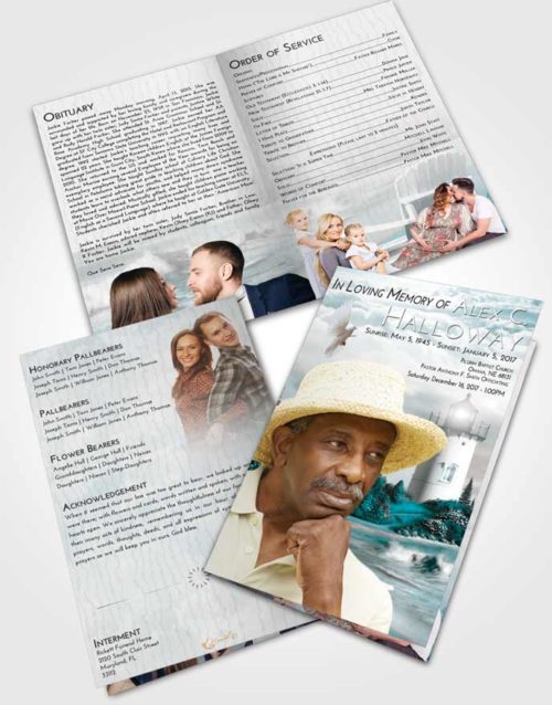 Bifold Order Of Service Obituary Template Brochure Loving Embrace Lighthouse Laughter