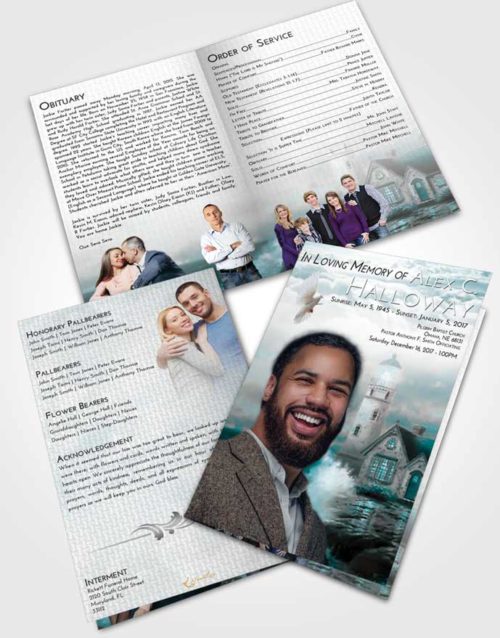 Bifold Order Of Service Obituary Template Brochure Loving Embrace Lighthouse Lookout