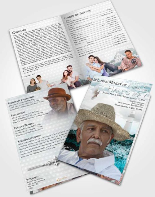 Bifold Order Of Service Obituary Template Brochure Loving Embrace Lighthouse Secret