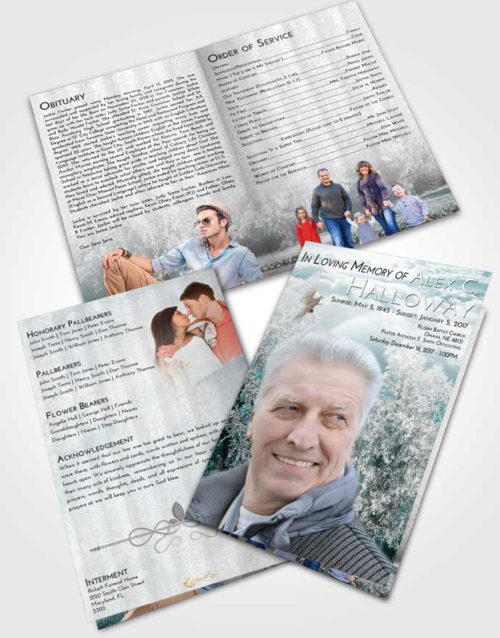 Bifold Order Of Service Obituary Template Brochure Loving Embrace Snowy Love