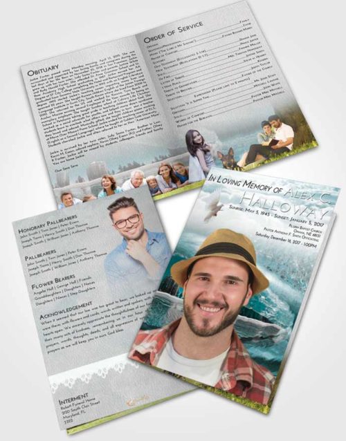 Bifold Order Of Service Obituary Template Brochure Loving Embrace Summer Waves