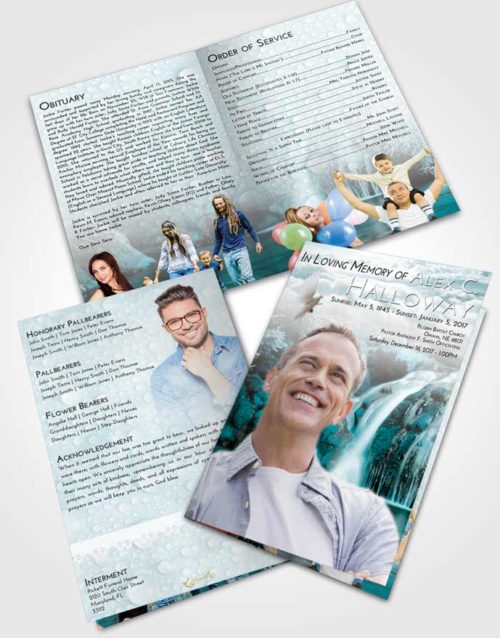Bifold Order Of Service Obituary Template Brochure Loving Embrace Waterfall Paradise