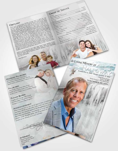 Bifold Order Of Service Obituary Template Brochure Loving Embrace Waterfall Tranquility