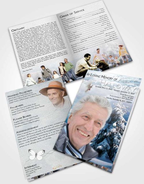 Bifold Order Of Service Obituary Template Brochure Loving Embrace Winter Wonderland
