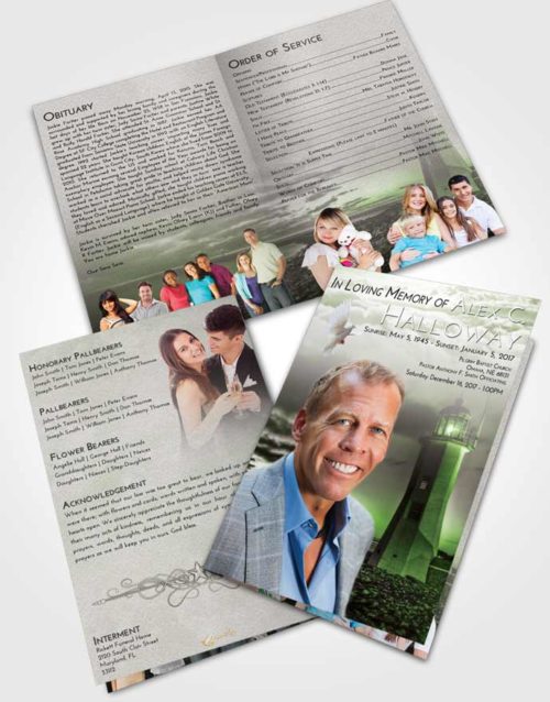 Bifold Order Of Service Obituary Template Brochure Loving Lighthouse Magnificence