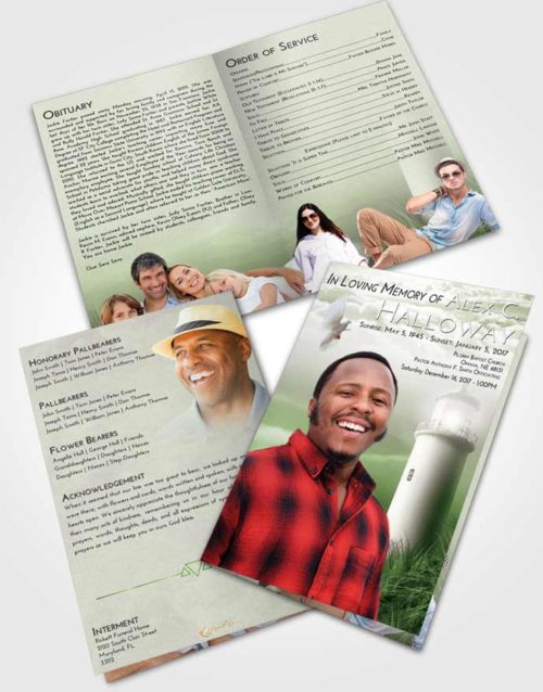 Bifold Order Of Service Obituary Template Brochure Loving Lighthouse Serenity
