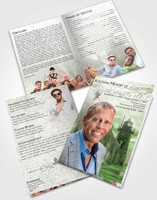 Bifold Order Of Service Obituary Template Brochure Loving Lighthouse Tranquility