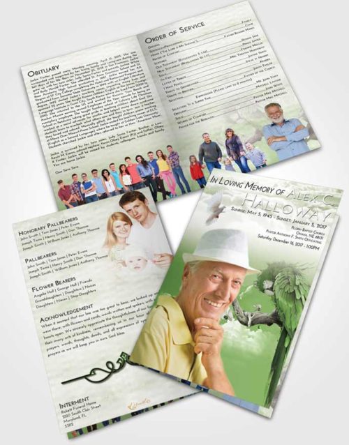 Bifold Order Of Service Obituary Template Brochure Loving Magical Parrot