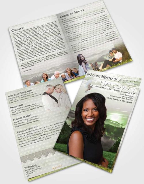 Bifold Order Of Service Obituary Template Brochure Loving Misty Forest