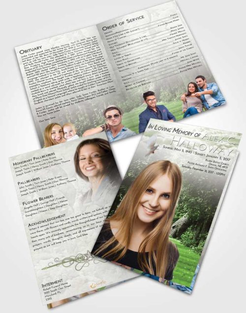 Bifold Order Of Service Obituary Template Brochure Loving Summer Forest