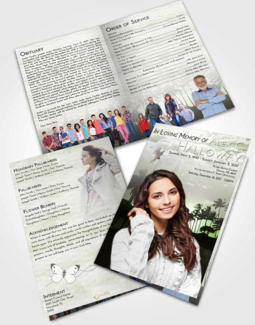 Bifold Order Of Service Obituary Template Brochure Loving Summer Palms