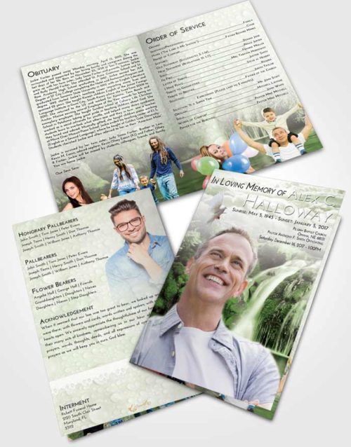 Bifold Order Of Service Obituary Template Brochure Loving Waterfall Paradise