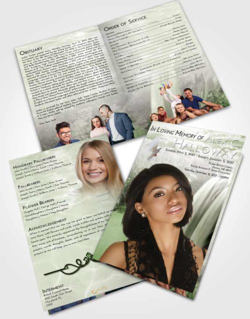 Bifold Order Of Service Obituary Template Brochure Loving Waterfall Serenity
