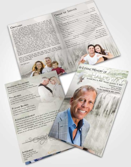 Bifold Order Of Service Obituary Template Brochure Loving Waterfall Tranquility