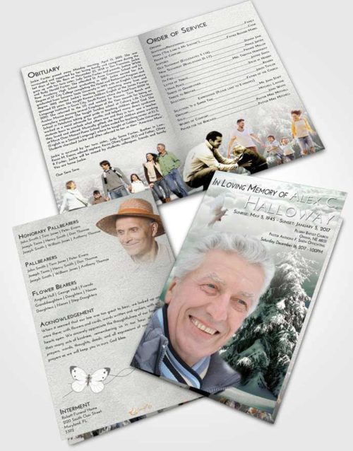 Bifold Order Of Service Obituary Template Brochure Loving Winter Wonderland
