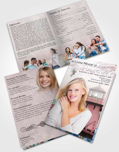 Bifold Order Of Service Obituary Template Brochure Morning Lighthouse Surprise