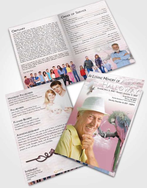 Bifold Order Of Service Obituary Template Brochure Morning Magical Parrot