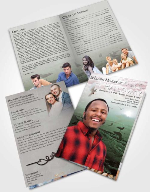 Bifold Order Of Service Obituary Template Brochure Morning Natural Beach