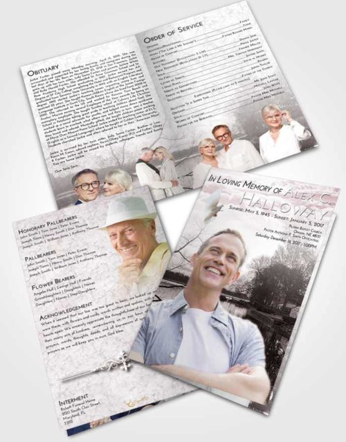 Bifold Order Of Service Obituary Template Brochure Morning River Reflection
