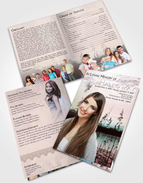 Bifold Order Of Service Obituary Template Brochure Morning Serenity Lake