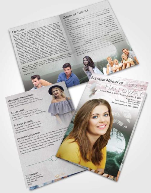 Bifold Order Of Service Obituary Template Brochure Morning Tree Serenity