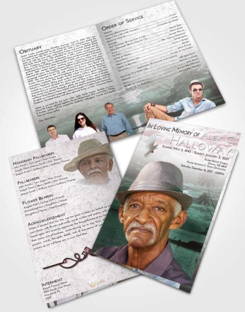 Bifold Order Of Service Obituary Template Brochure Morning Tropical Beach