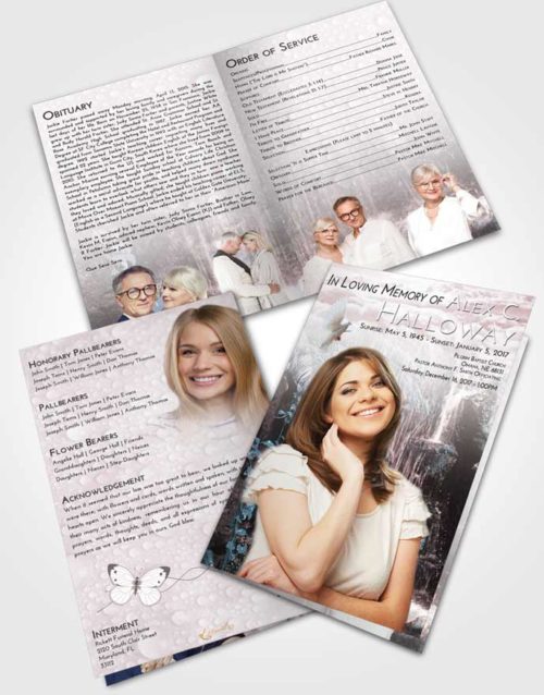 Bifold Order Of Service Obituary Template Brochure Morning Waterfall Breeze