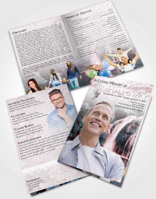 Bifold Order Of Service Obituary Template Brochure Morning Waterfall Paradise