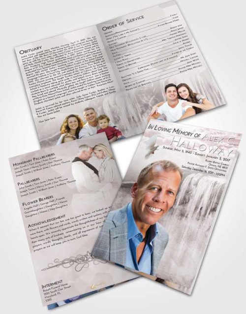 Bifold Order Of Service Obituary Template Brochure Morning Waterfall Tranquility