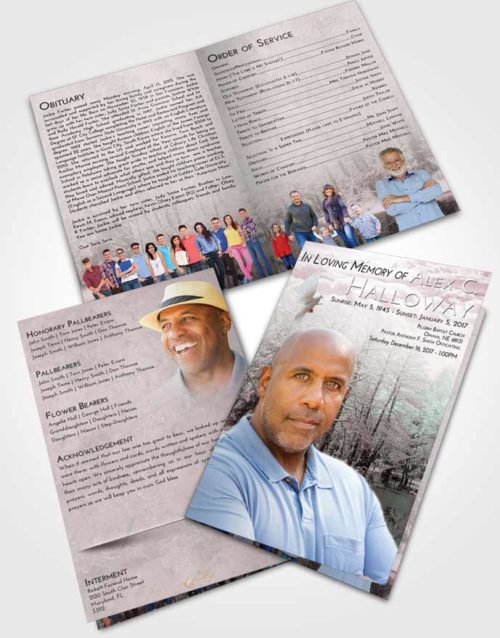 Bifold Order Of Service Obituary Template Brochure Morning Winter Pond