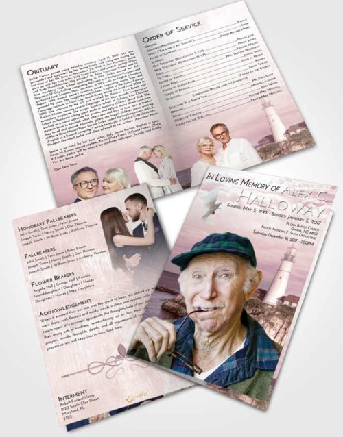 Bifold Order Of Service Obituary Template Brochure Pink Serenity Lighthouse Journey