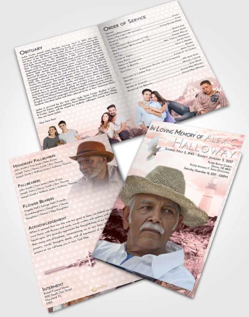 Bifold Order Of Service Obituary Template Brochure Pink Serenity Lighthouse Secret