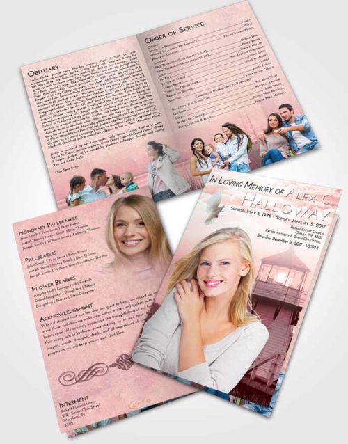Bifold Order Of Service Obituary Template Brochure Pink Serenity Lighthouse Surprise