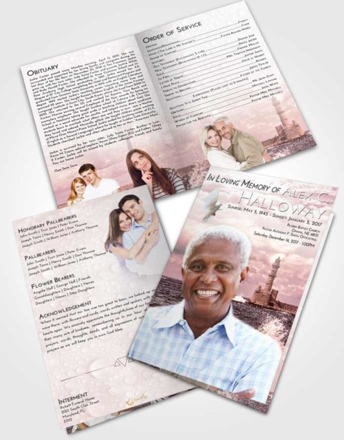 Bifold Order Of Service Obituary Template Brochure Pink Serenity Lighthouse in the Tides