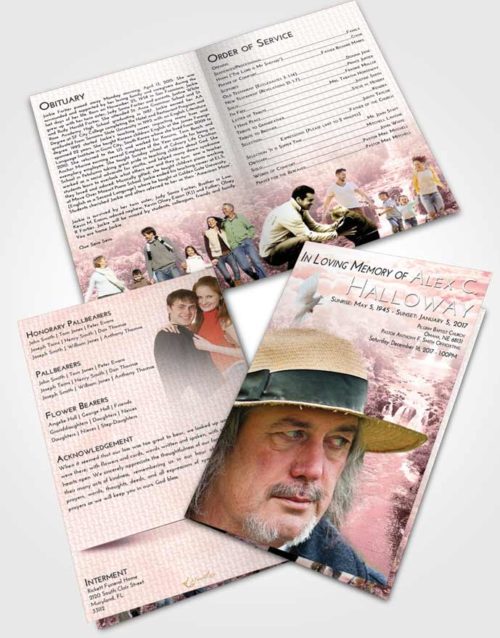 Bifold Order Of Service Obituary Template Brochure Pink Serenity Waterfall Liberty
