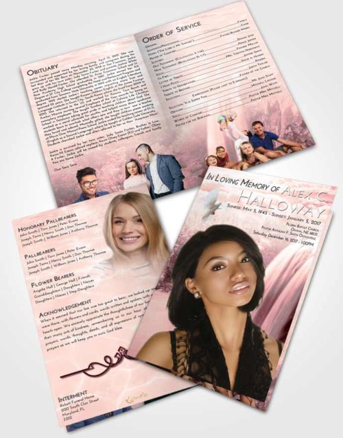 Bifold Order Of Service Obituary Template Brochure Pink Serenity Waterfall Serenity