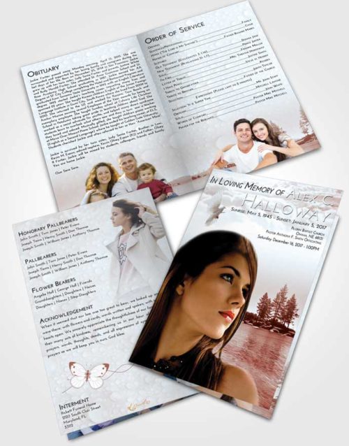 Bifold Order Of Service Obituary Template Brochure Ruby Love Coral Waters