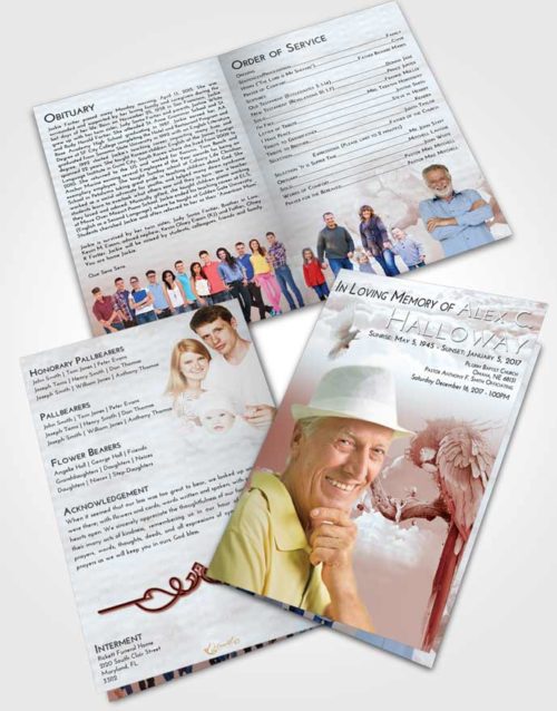 Bifold Order Of Service Obituary Template Brochure Ruby Love Magical Parrot