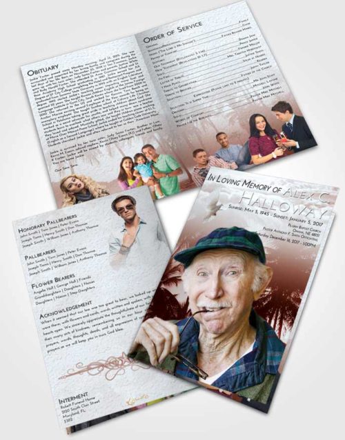Bifold Order Of Service Obituary Template Brochure Ruby Love Palm Paradise