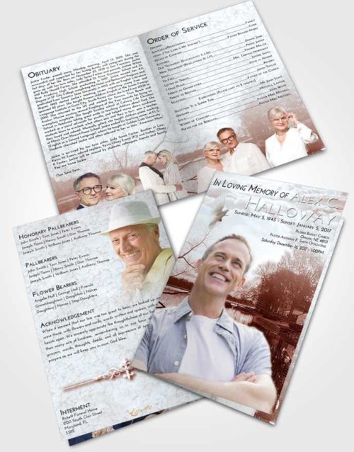Bifold Order Of Service Obituary Template Brochure Ruby Love River Reflection