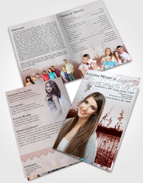 Bifold Order Of Service Obituary Template Brochure Ruby Love Serenity Lake