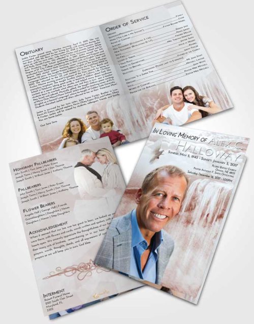 Bifold Order Of Service Obituary Template Brochure Ruby Love Waterfall Tranquility