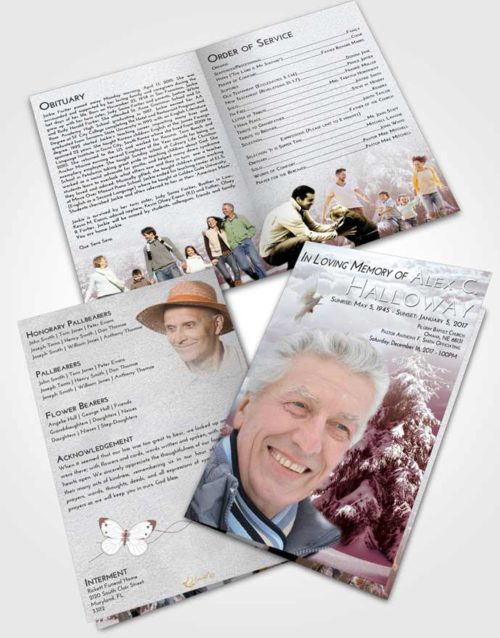 Bifold Order Of Service Obituary Template Brochure Ruby Love Winter Wonderland