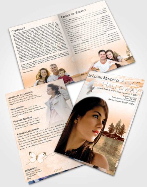 Bifold Order Of Service Obituary Template Brochure Soft Dusk Coral Waters